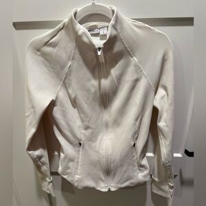 Athleta Ribbed Full Zip Jacket Small Cream Thumbhole Athletic Yoga Running